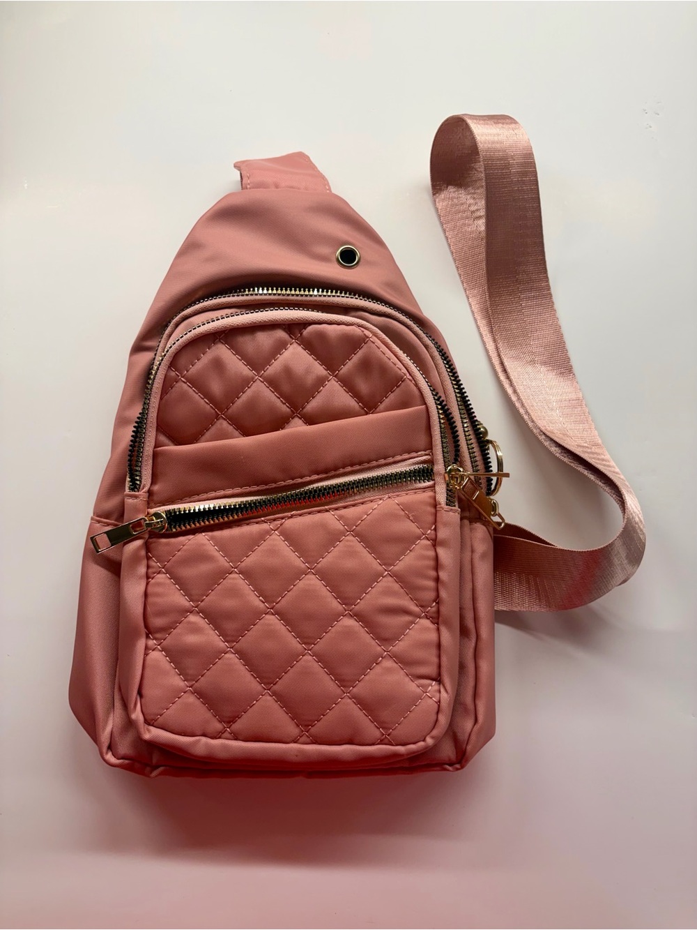 Boutique Blush Pink Quilted Nylon Sling Crossbody Backpack Bag